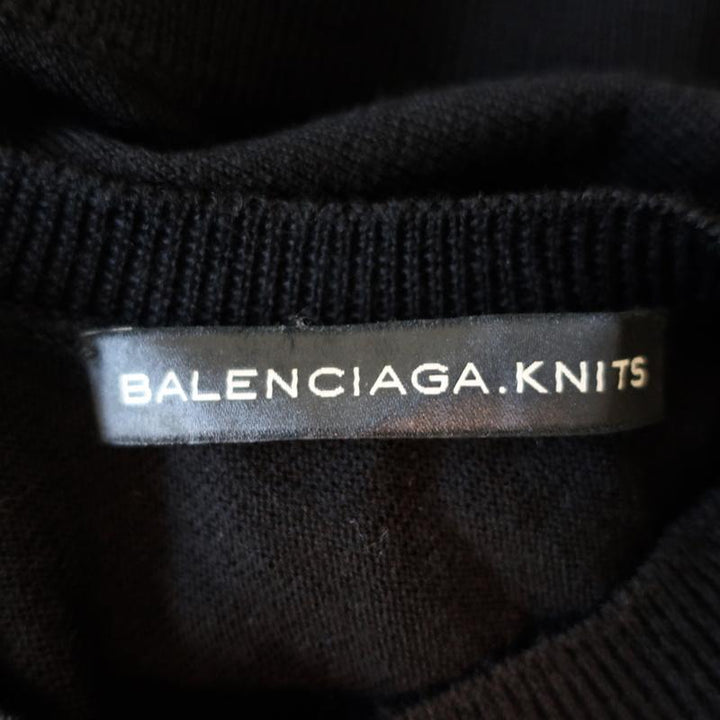 Balenciaga Short Sleeve Cardigan Black Anchor-Embroidered Wool Sweater Size 38 - Celebrity Owned
