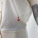 Balenciaga Short Sleeve Cardigan Ivory Anchor-Embroidered Wool Sweater Size 36 - Celebrity Owned