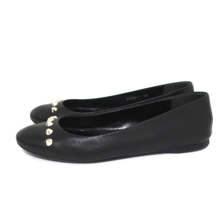 Balenciaga Studded Ballet Flats Black Leather Size 38 - Celebrity Owned
