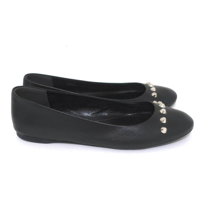 Balenciaga Studded Ballet Flats Black Leather Size 38 - Celebrity Owned