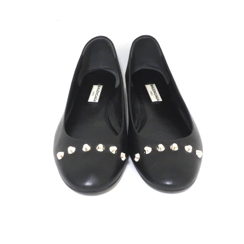 Balenciaga Studded Ballet Flats Black Leather Size 38 - Celebrity Owned