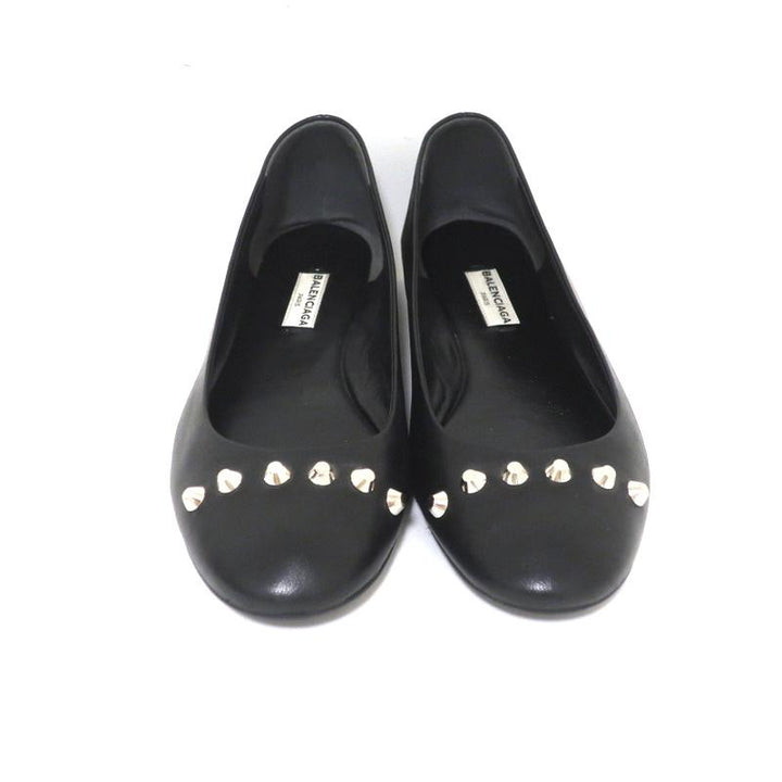 Balenciaga Studded Ballet Flats Black Leather Size 38 - Celebrity Owned