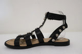 Balenciaga Studded Gladiator Sandals Black Leather Size 38 Ankle Strap Flat - Celebrity Owned