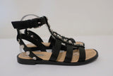 Balenciaga Studded Gladiator Sandals Black Leather Size 38 Ankle Strap Flat - Celebrity Owned