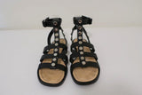 Balenciaga Studded Gladiator Sandals Black Leather Size 38 Ankle Strap Flat - Celebrity Owned