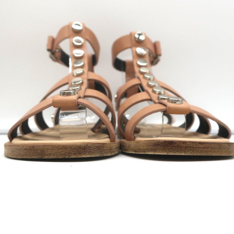 Balenciaga Studded Gladiator Sandals Nude Leather Size 36 Ankle Strap Flats - Celebrity Owned