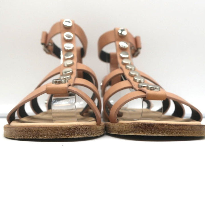 Balenciaga Studded Gladiator Sandals Nude Leather Size 36 Ankle Strap Flats - Celebrity Owned