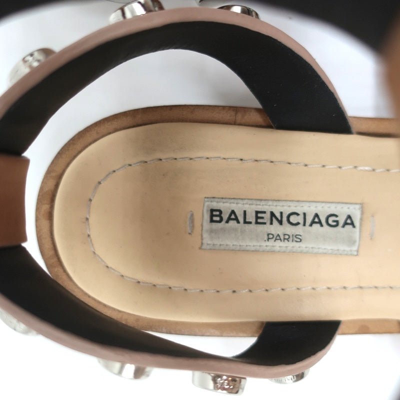 Balenciaga Studded Gladiator Sandals Nude Leather Size 36 Ankle Strap Flats - Celebrity Owned