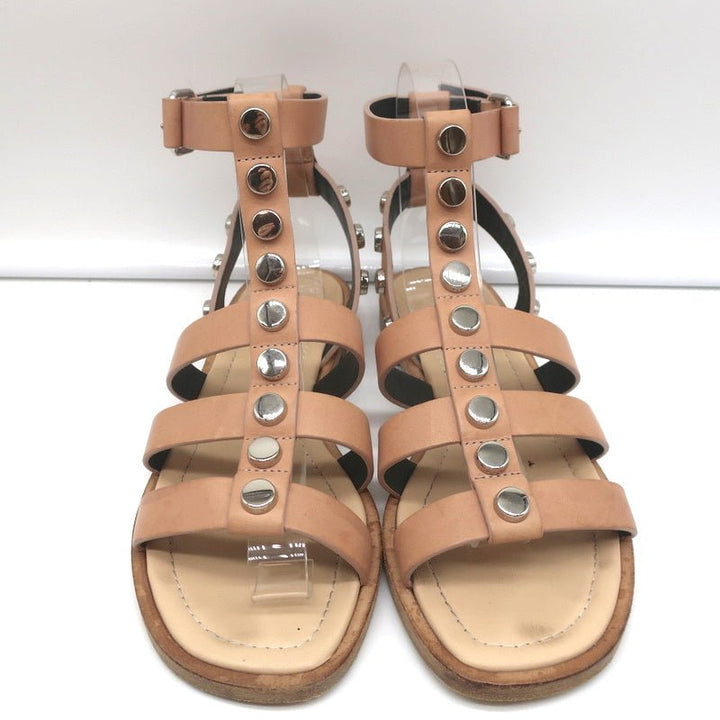Balenciaga Studded Gladiator Sandals Nude Leather Size 36 Ankle Strap Flats - Celebrity Owned