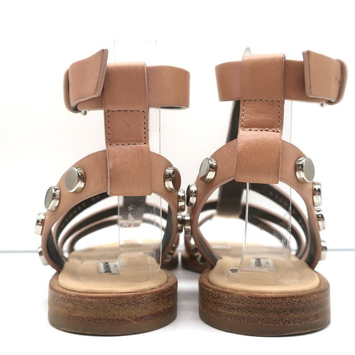 Balenciaga Studded Gladiator Sandals Nude Leather Size 36 Ankle Strap Flats - Celebrity Owned