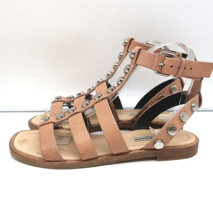 Balenciaga Studded Gladiator Sandals Nude Leather Size 36 Ankle Strap Flats - Celebrity Owned