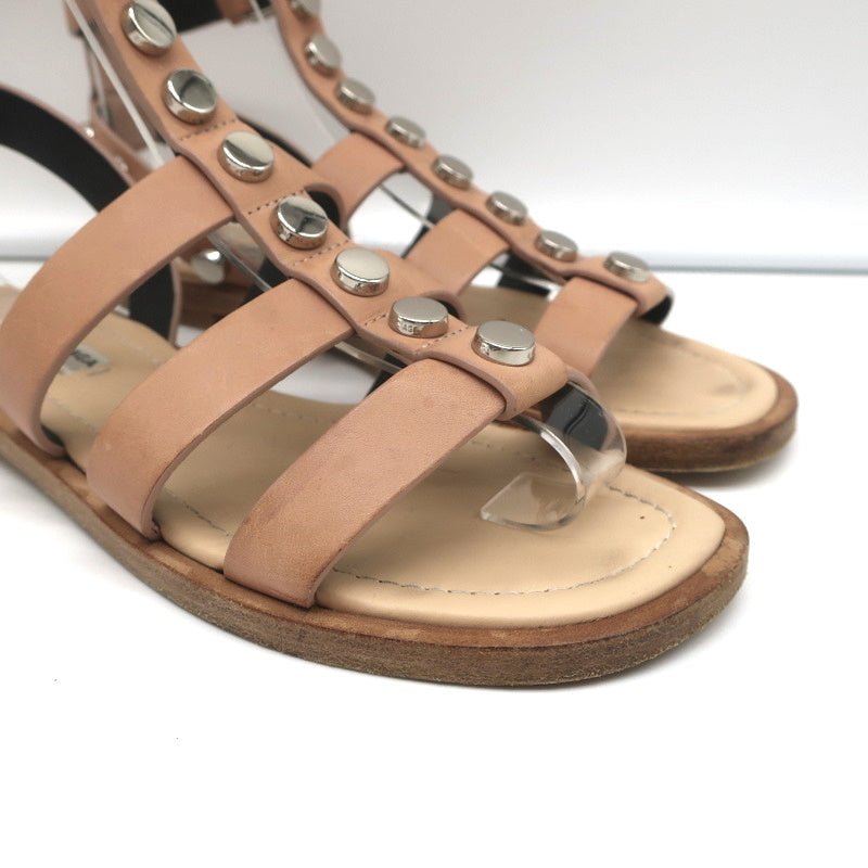 Balenciaga Studded Gladiator Sandals Nude Leather Size 36 Ankle Strap Flats - Celebrity Owned