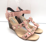 Balenciaga Studded Wedge Sandals Pink Suede Size 36 Ankle Strap Heels - Celebrity Owned