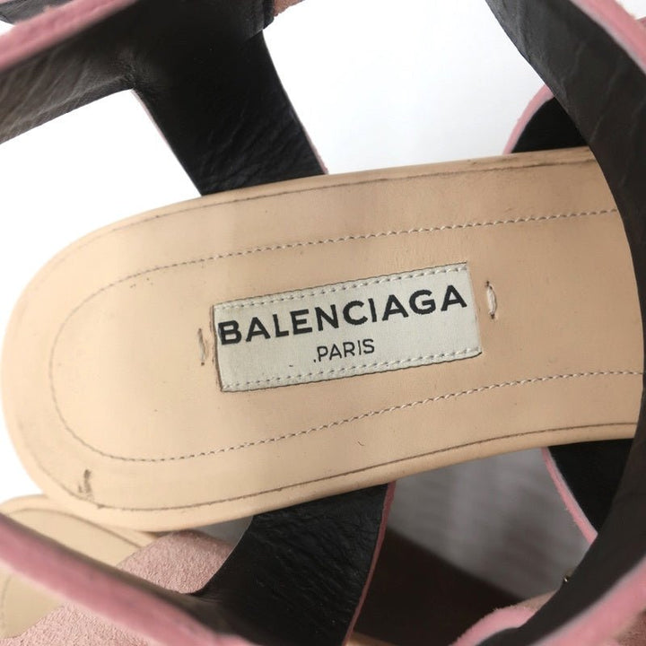 Balenciaga Studded Wedge Sandals Pink Suede Size 36 Ankle Strap Heels - Celebrity Owned