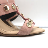 Balenciaga Studded Wedge Sandals Pink Suede Size 36 Ankle Strap Heels - Celebrity Owned