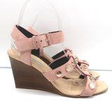 Balenciaga Studded Wedge Sandals Pink Suede Size 36 Ankle Strap Heels - Celebrity Owned