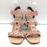 Balenciaga Studded Wedge Sandals Pink Suede Size 36 Ankle Strap Heels - Celebrity Owned