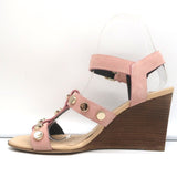 Balenciaga Studded Wedge Sandals Pink Suede Size 36 Ankle Strap Heels - Celebrity Owned