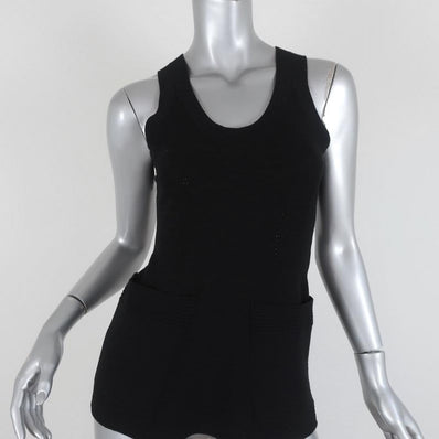 Balenciaga Top Black Stretch Knit Size 38 Sleeveless Scoop Neck - Celebrity Owned