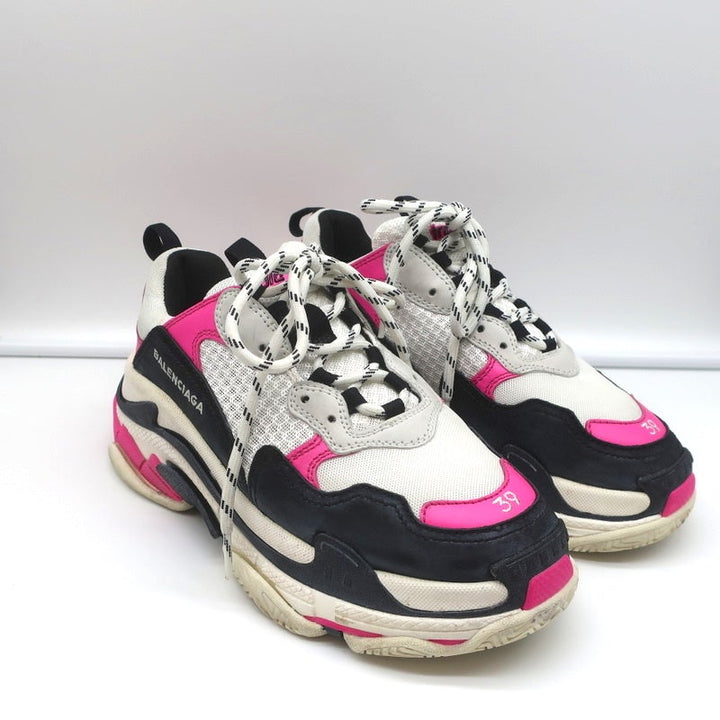 Balenciaga Triple S Sneakers White Mesh &amp; Pink Leather Size 39 - Celebrity Owned