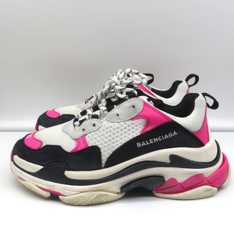Balenciaga Triple S Sneakers White Mesh &amp; Pink Leather Size 39 - Celebrity Owned