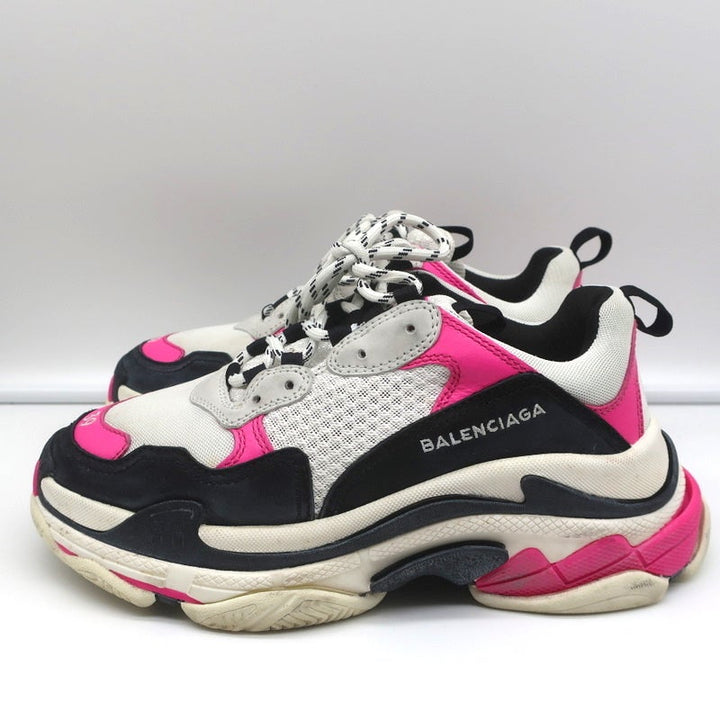 Balenciaga Triple S Sneakers White Mesh &amp; Pink Leather Size 39 - Celebrity Owned