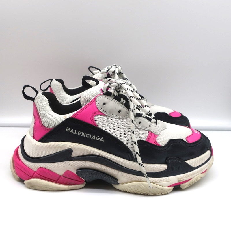 Balenciaga Triple S Sneakers White Mesh &amp; Pink Leather Size 39 - Celebrity Owned
