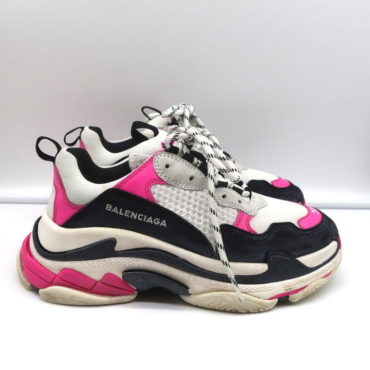 Balenciaga Triple S Sneakers White Mesh &amp; Pink Leather Size 39 - Celebrity Owned
