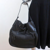 Bally Pamia Hobo Black Laser Cut Leather Extra Large Shoulder Bag NEW - Celebrity Owned