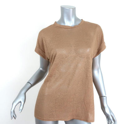 Balmain Tee Camel Slub Linen Jersey Size 36 Short Sleeve Top - Celebrity Owned
