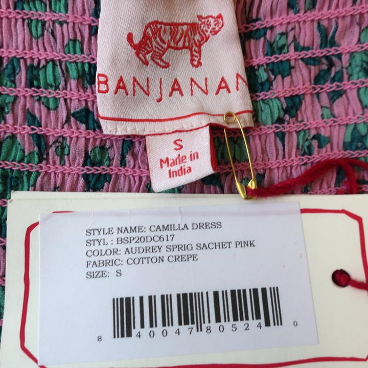 Banjanan Dress Camilla Pink Audrey Sprig Print Cotton Crepe Size Small NEW - Celebrity Owned