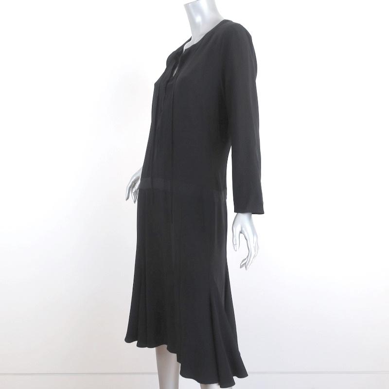 Barbara Bui Lace-Up Dress Black Silk Size 42 Long Sleeve Shift - Celebrity Owned