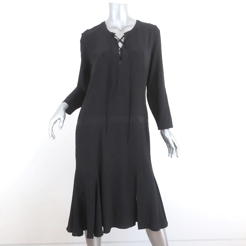 Barbara Bui Lace-Up Dress Black Silk Size 42 Long Sleeve Shift Barbara Bui Lace-Up Dress Black Silk Size 42 Long Sleeve Shift