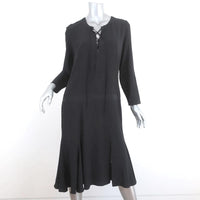 Barbara Bui Lace-Up Dress Black Silk Size 42 Long Sleeve Shift - Celebrity Owned