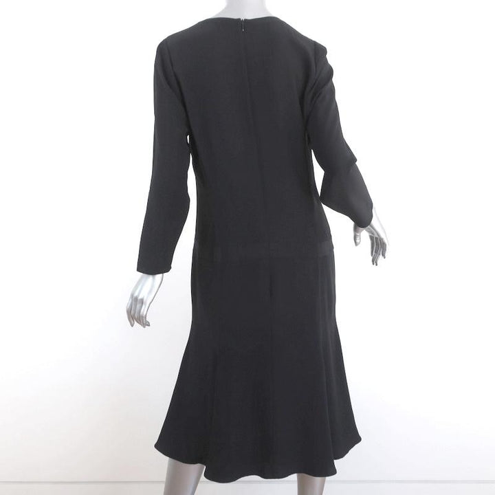 Barbara Bui Lace-Up Dress Black Silk Size 42 Long Sleeve Shift - Celebrity Owned