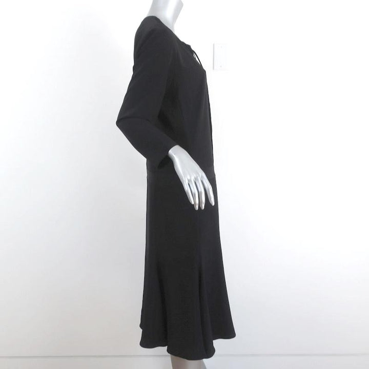 Barbara Bui Lace-Up Dress Black Silk Size 42 Long Sleeve Shift - Celebrity Owned