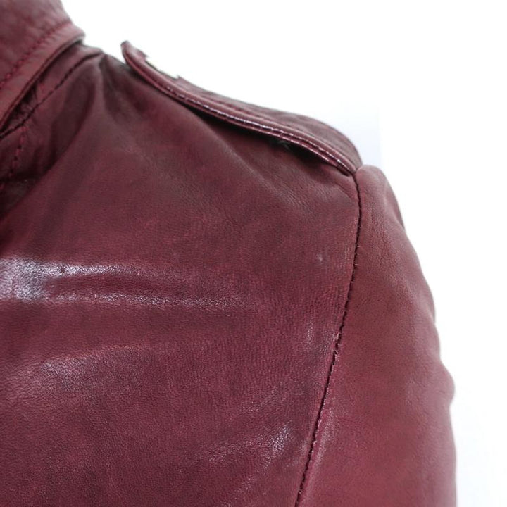 Barbara Bui Lace-Up Leather Motorcycle Jacket Burgundy Size 38 - Celebrity Owned