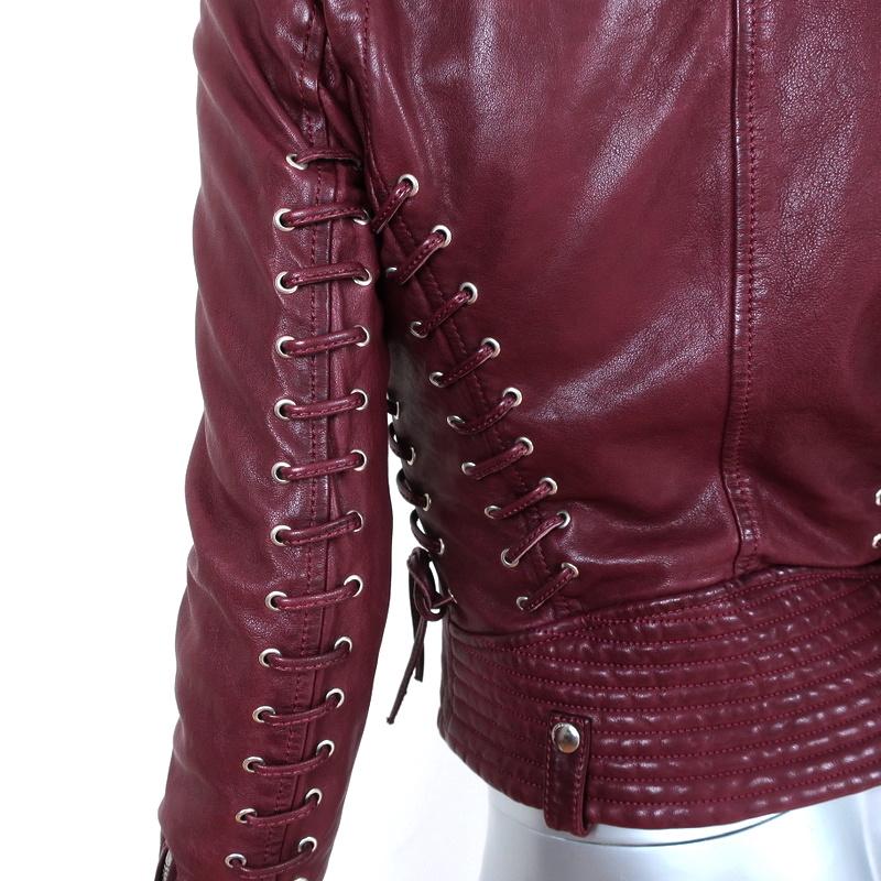 Barbara Bui Lace-Up Leather Motorcycle Jacket Burgundy Size 38 - Celebrity Owned