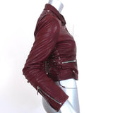 Barbara Bui Lace-Up Leather Motorcycle Jacket Burgundy Size 38 - Celebrity Owned