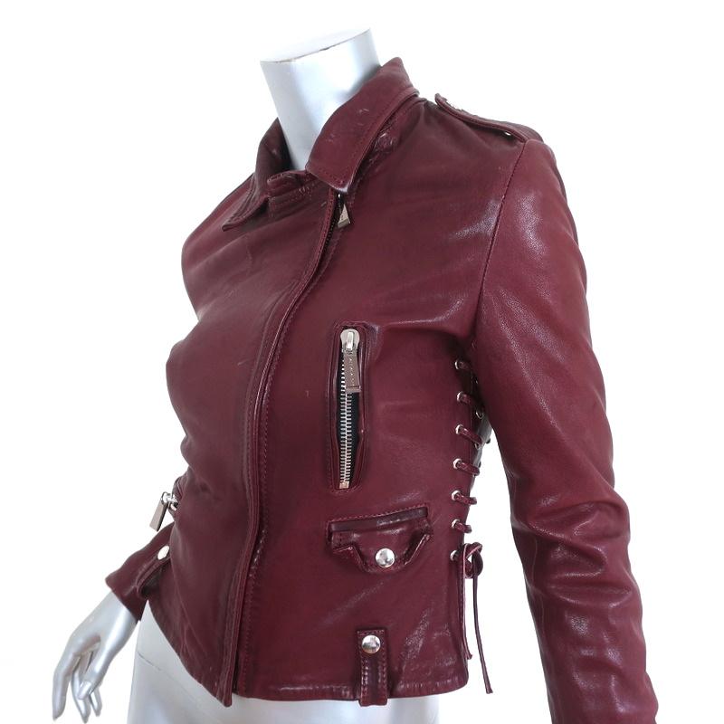 Barbara Bui Lace-Up Leather Motorcycle Jacket Burgundy Size 38 - Celebrity Owned