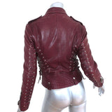 Barbara Bui Lace-Up Leather Motorcycle Jacket Burgundy Size 38 - Celebrity Owned