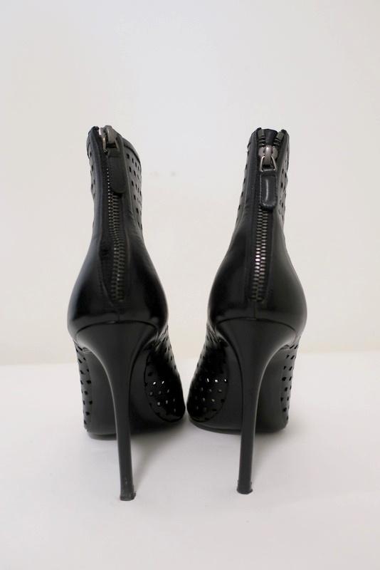 Barbara Bui Open Toe Booties Black Perforated Leather Size 38.5 Ankle Boots - Celebrity Owned