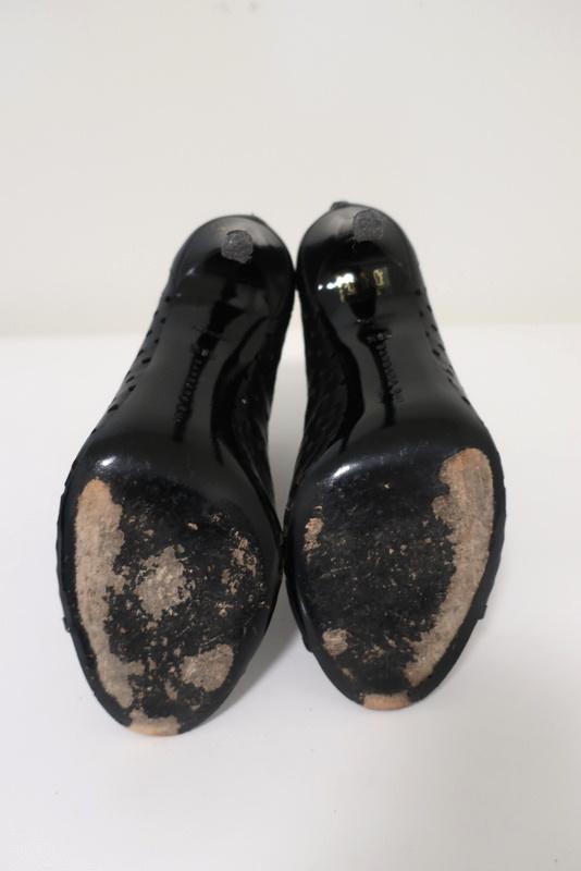 Barbara Bui Open Toe Booties Black Perforated Leather Size 38.5 Ankle Boots - Celebrity Owned