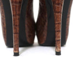 Barbara Bui Platform Pumps Brown Croc-Embossed Leather Size 37 Peep Toe Heels - Celebrity Owned