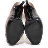 Barbara Bui Platform Pumps Brown Croc-Embossed Leather Size 37 Peep Toe Heels - Celebrity Owned