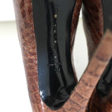 Barbara Bui Platform Pumps Brown Croc-Embossed Leather Size 37 Peep Toe Heels - Celebrity Owned