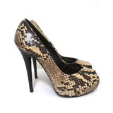 Barbara Bui Platform Pumps Ivory Snakeskin Size 37 Peep Toe Heels - Celebrity Owned