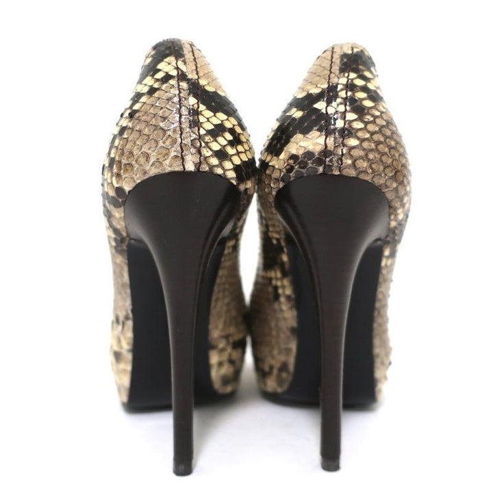 Barbara Bui Platform Pumps Ivory Snakeskin Size 37 Peep Toe Heels - Celebrity Owned