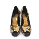 Barbara Bui Platform Pumps Ivory Snakeskin Size 37 Peep Toe Heels - Celebrity Owned