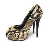Barbara Bui Platform Pumps Ivory Snakeskin Size 37 Peep Toe Heels - Celebrity Owned